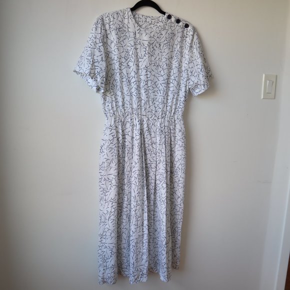 Vintage Southern Lady Botanical Print White and Blue Midi Dress - Picture 3 of 12